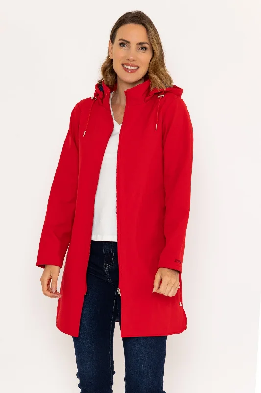 Hooded Soft Shell Rain Jacket in Red Women's military-style jackets