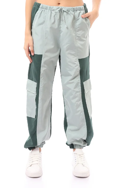 O172867 Trendy Wide Leg Bi-Tone Cargo Pants - Green Shades