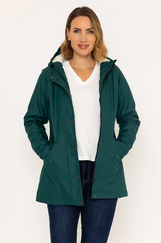 Green Rain Coat With Sherpa Lining Women's UV protection jackets