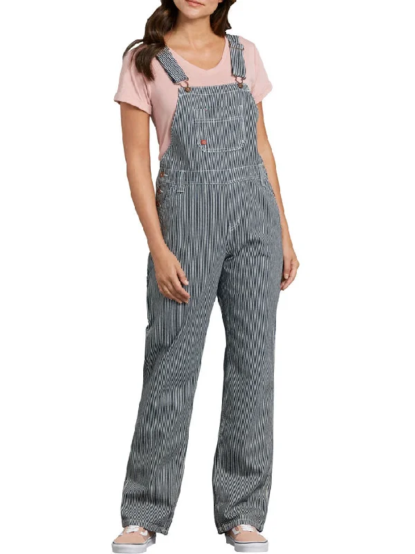 Dickies FB206RHS Women's Relaxed Fit Bib Overalls Blue White Hickory Stripe