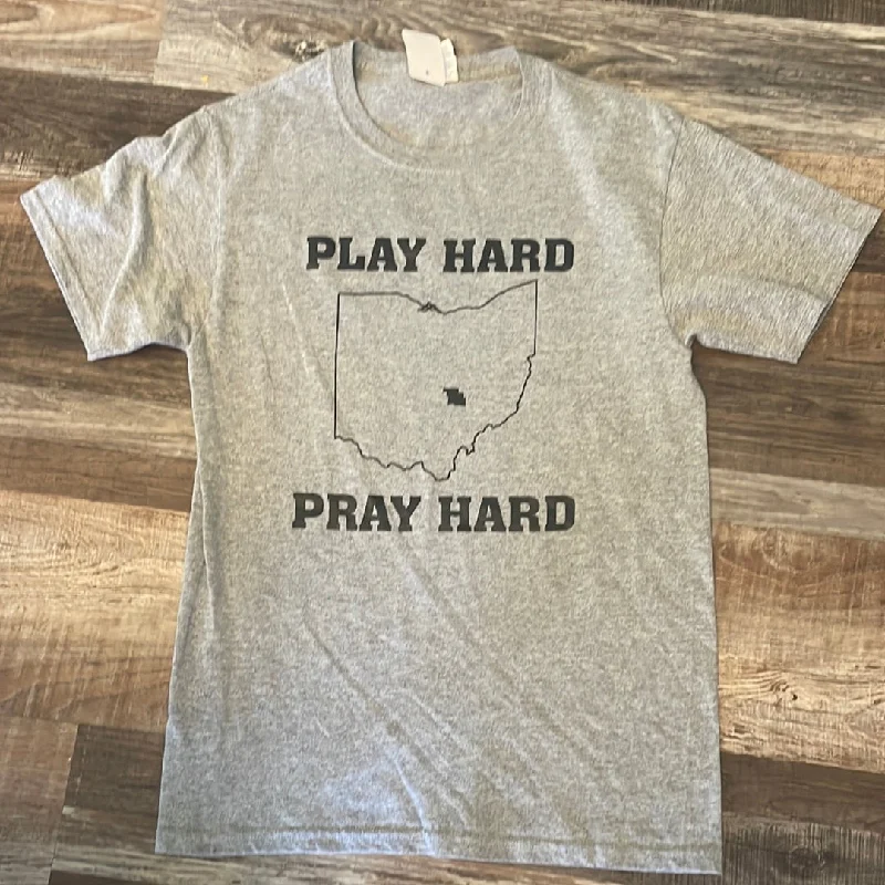 Ohio Play Hard Pray Hard grey shirt adult small Cozy Zip Hoodie