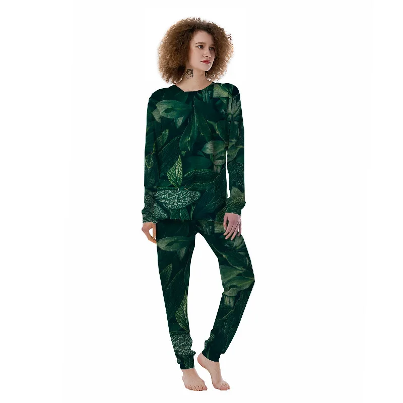 Green Natural Leaf Print Women's Pajamas Bridal pajama sets