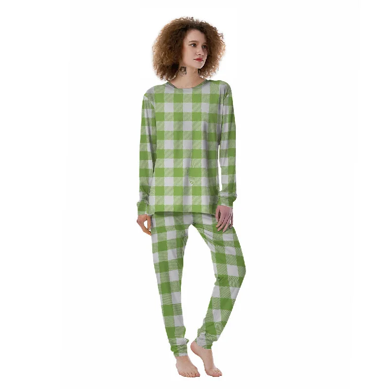 Green Pear And White Gingham Print Women's Pajamas Loungewear pajama sets