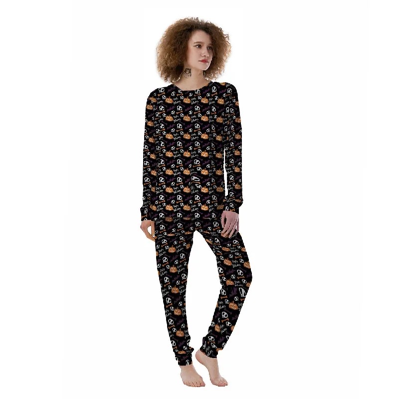 Halloween Black And Orange Print Pattern Women's Pajamas Cozy pajama sets