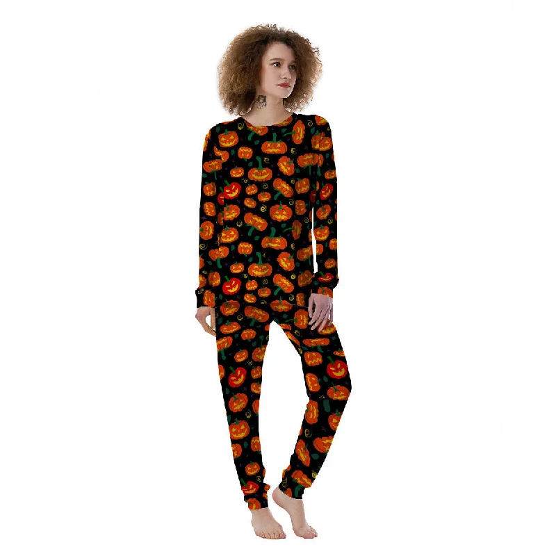 Halloween Pumpkin Print Pattern Women's Pajamas Bamboo pajama sets