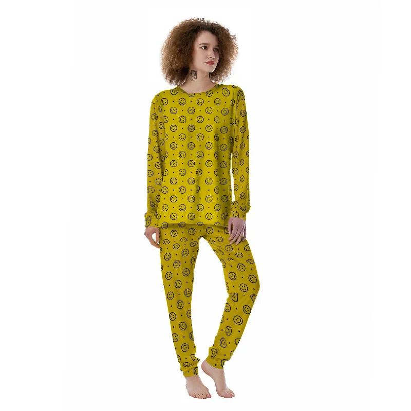 Happy Emoji Print Pattern Women's Pajamas Custom pajama sets with names