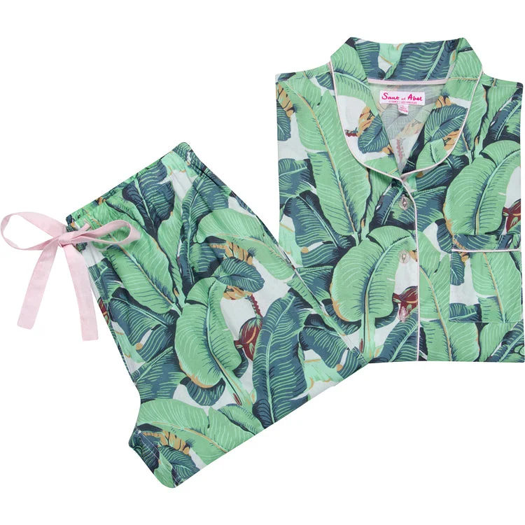 Women's Martinique® Green Banana Leaf Long PJ Set Work-from-home pajama sets