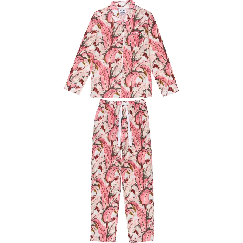 Women's Martinique® Pink Banana Leaf Long PJ Set Plus size pajama sets