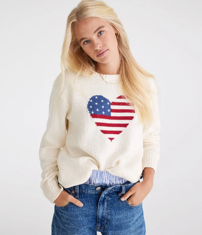 Aeropostale American Flag Heart Crew Sweater Best value sweaters