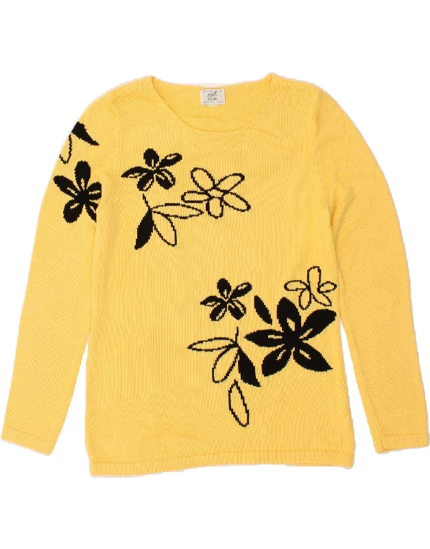 ALBA MODA Womens Boat Neck Jumper Sweater UK 12 Medium  Yellow Floral Cheap sweaters