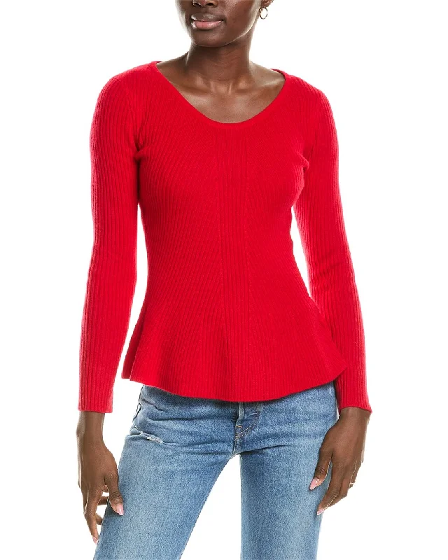 Sofiacashmere Peplum Rib Scoop Neck Cashmere Sweater UV protection sweaters