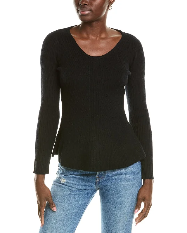 Sofiacashmere Peplum Rib Scoop Neck Cashmere Sweater Warm sweaters