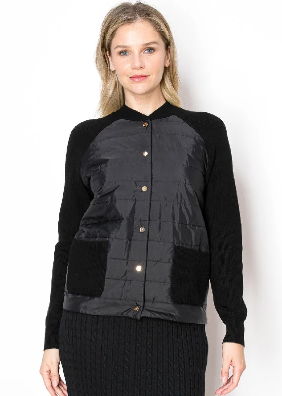 Black Quilted Button-Front Cardigan Sporty sweaters