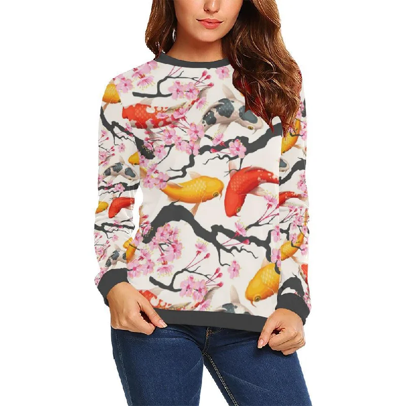 Cherry Blossom Koi Fish Pattern Print Women's Sweatshirt Best sweaters for cold weather