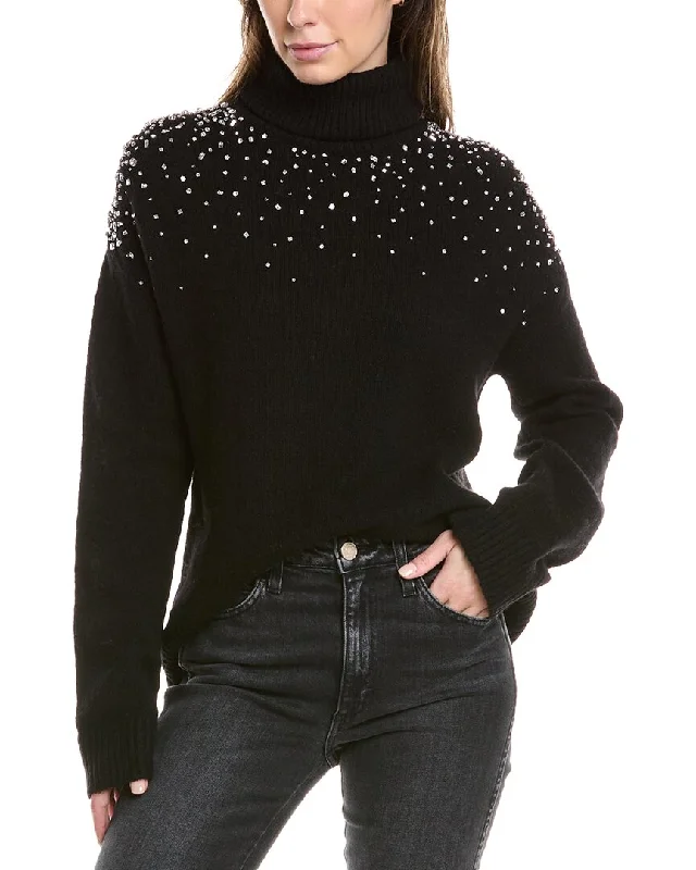 Cinq à Sept Alani Rhinestone Crackle Wool-Blend Turtleneck Top Zara sweaters