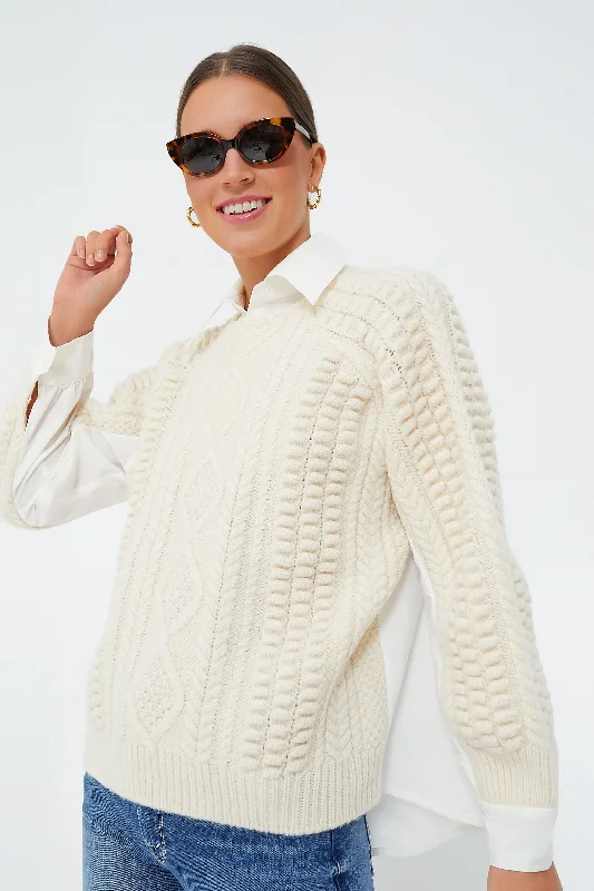 Cream Leni Fisherman Cable Long Sleeve Combo Sweater Best sweaters for formal occasions