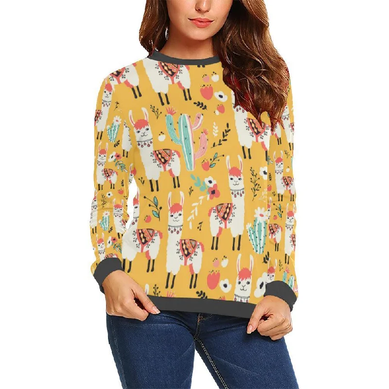 Llama Cactus Pattern Print Women's Sweatshirt Zip-up sweaters