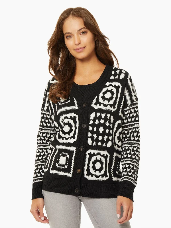 Patchwork Pattern Jacquard Boyfriend Cardigan Expensive sweaters