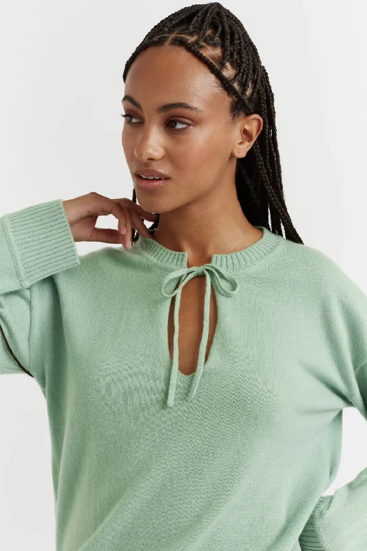 Pistachio Cashmere Tie Neck Sweater Cotton sweaters