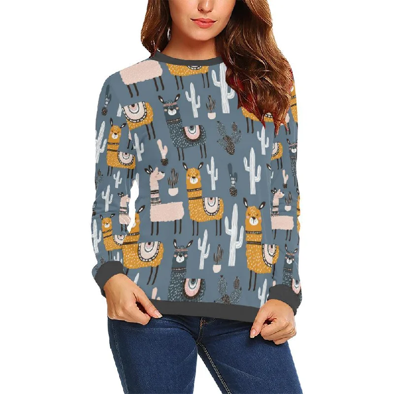 Print Pattern Llama Cactus Women's Sweatshirt Lightweight sweaters for spring