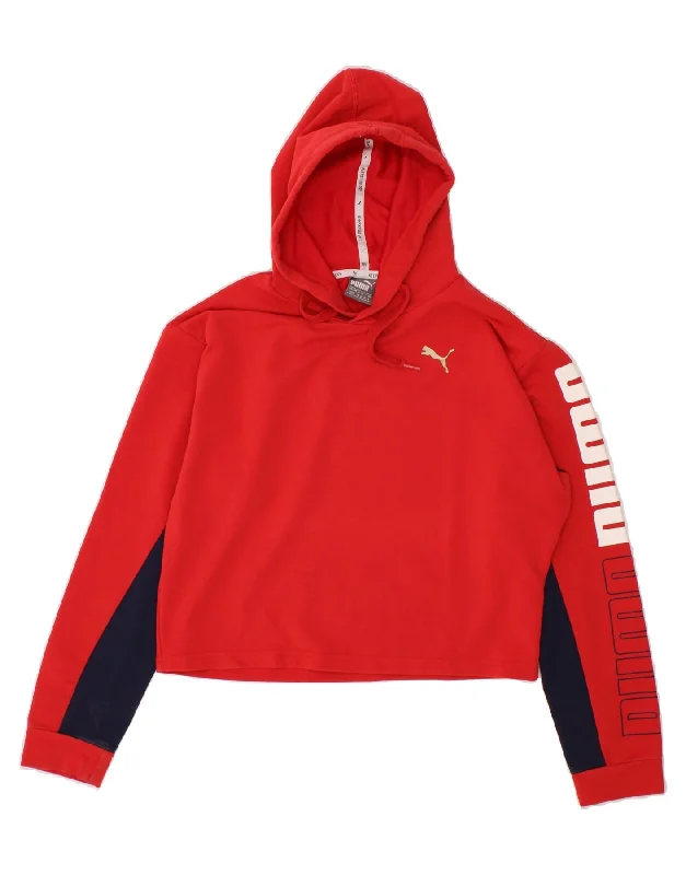 PUMA Womens Oversized Crop Graphic Hoodie Jumper UK 8 Small Red Cotton Classic sweaters