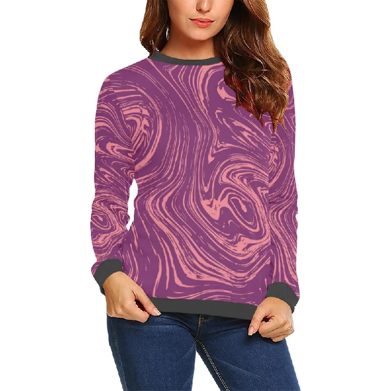 Red Marble Pattern Print Women's Sweatshirt Soft-touch sweaters