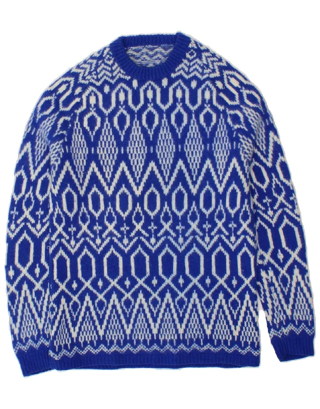 VINTAGE Womens Crew Neck Jumper Sweater UK 16 Large Blue Fair Isle Thanksgiving sweaters