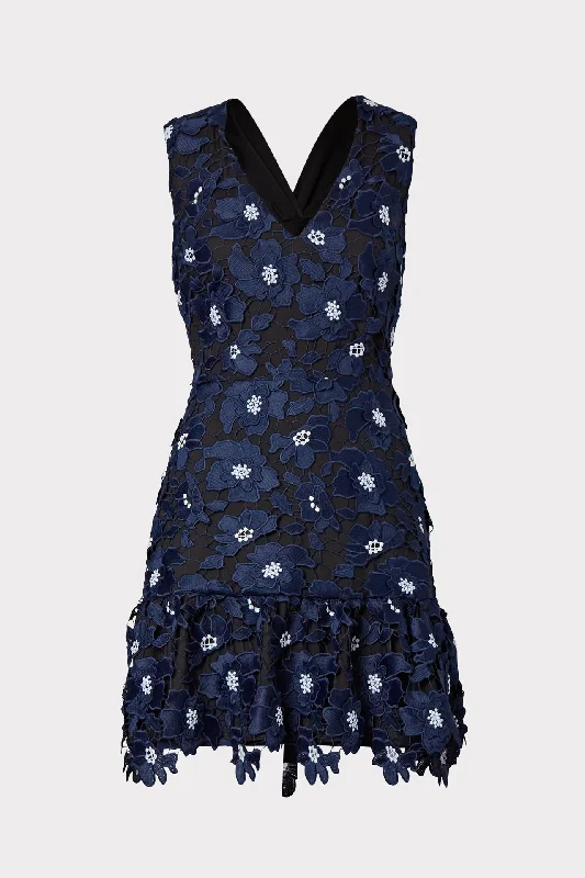 Ania 3D Poppy Lace Dress Denim mini dresses