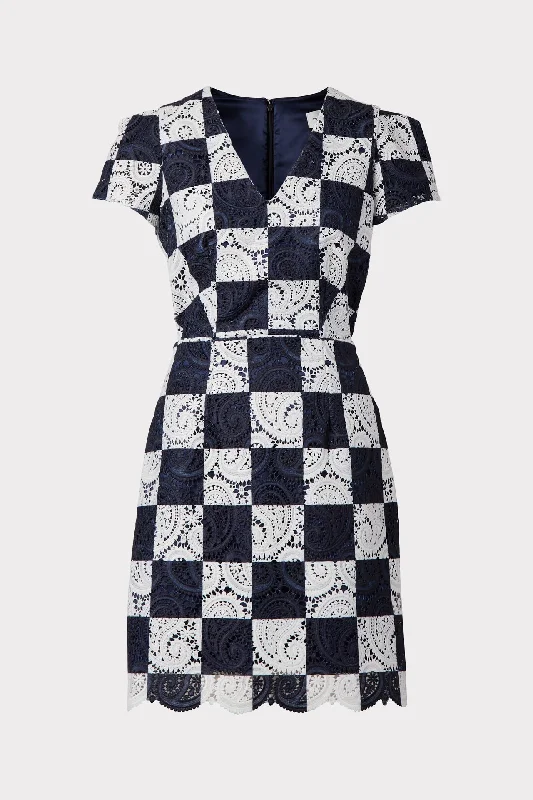 Atalie Checkerboard Embroidered Dress Luxury mini dresses