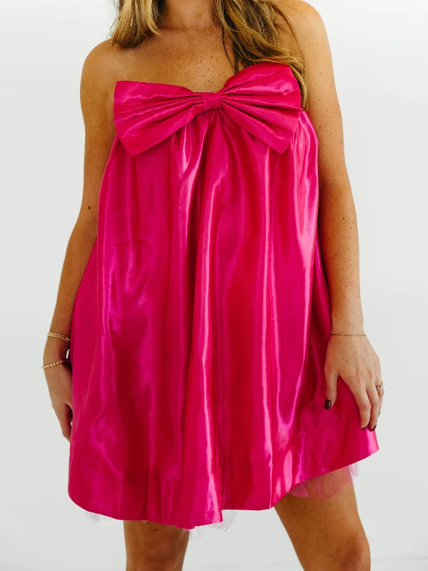 Betty Bow Dress - Hot Pink Discounted mini dresses