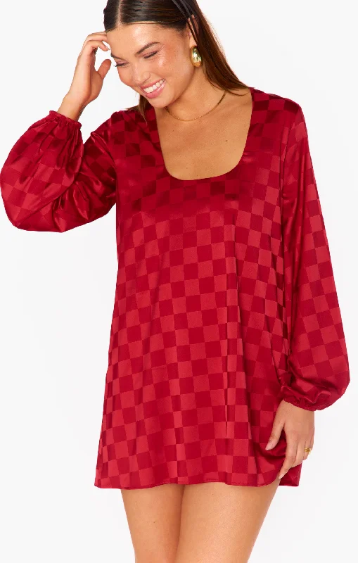 Clarabelle Dress ~ Red Checkerboard Satin Must-have mini dresses for this season