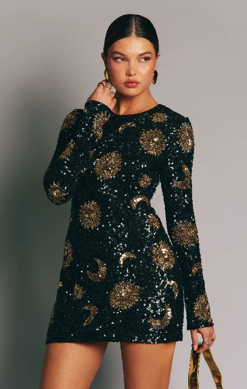 Myth Mini Dress ~ Celestial Sequins Black Expensive mini dresses