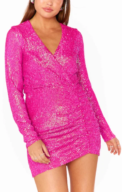 Party Hop Dress ~ Pink Disco Sequins Stretchy mini dresses