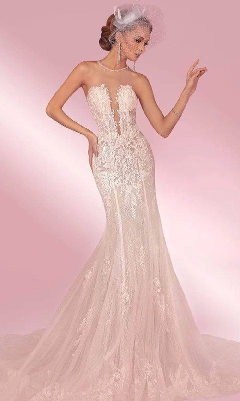 MNM Couture W2100 - Sweetheart Laced Mermaid Dress Illusion Lace Gown