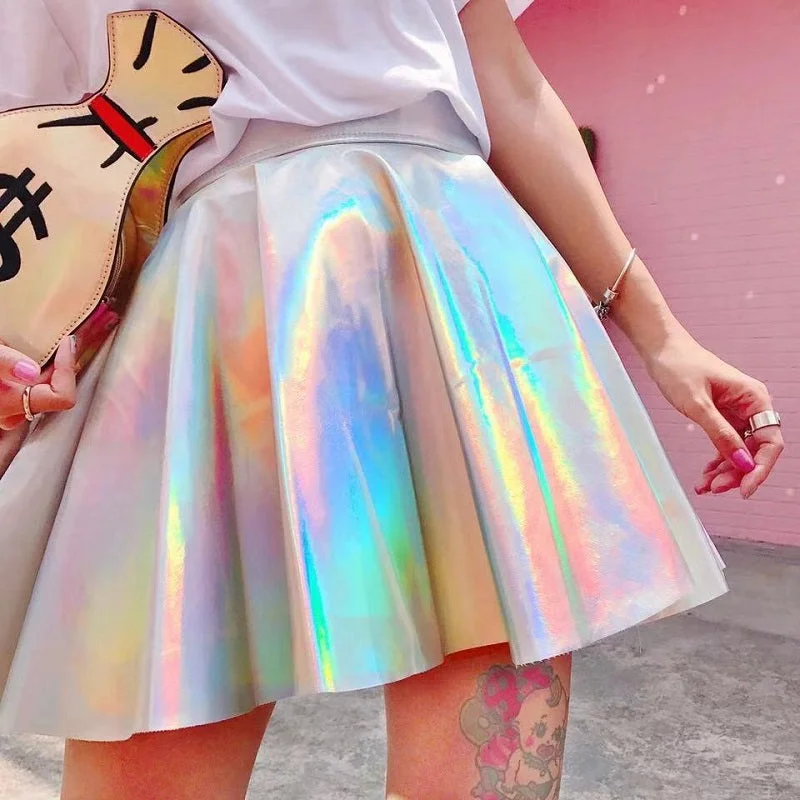 Silver laser shag skirt