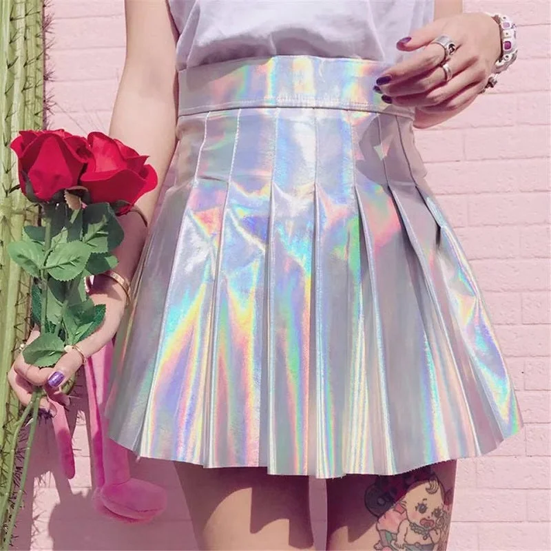 Silver laser pleated skirt