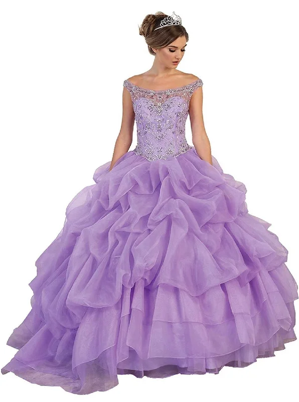 May Queen - Embellished Illusion Off-Shoulder Ruffled Quinceanera Ballgown Y2K party dresses