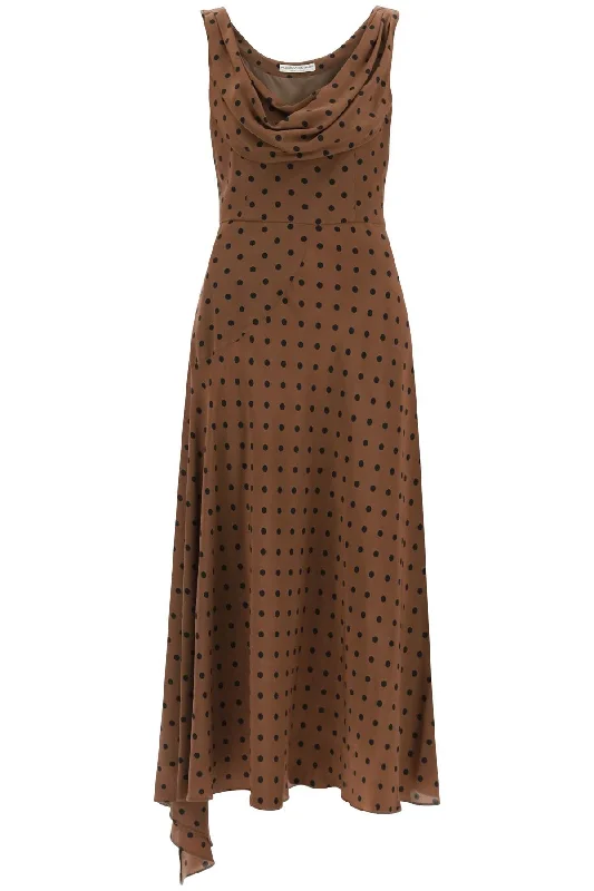 Silk Midi Dress With Draped Neckline  - Brown Fashion-forward midi dresses