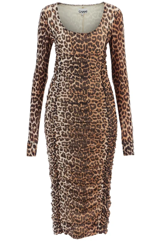 GANNI "animal print midi dress in mesh New Year's Eve midi dresses