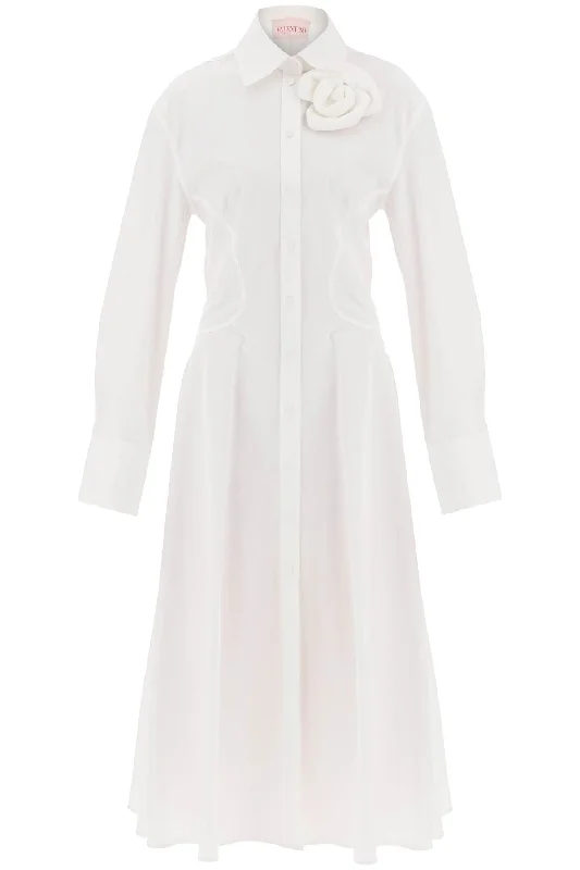 VALENTINO GARAVANI compact poplin midi dress with rose Smocked midi dresses