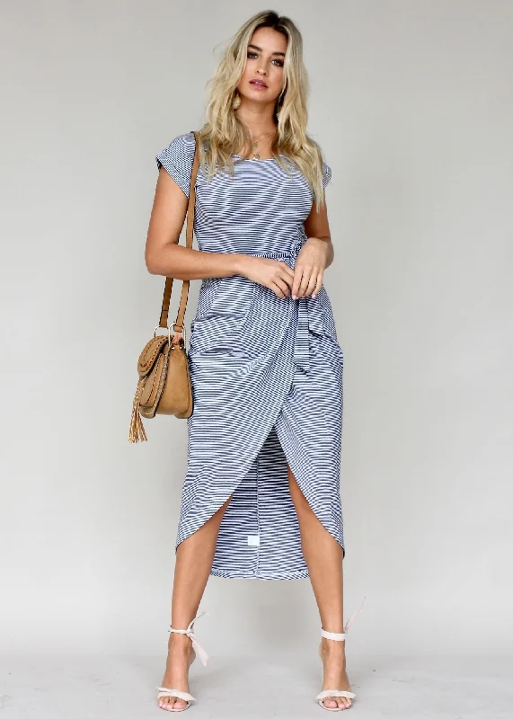 New Generation Tie Midi Dress - B&W Stripe Zara midi dresses