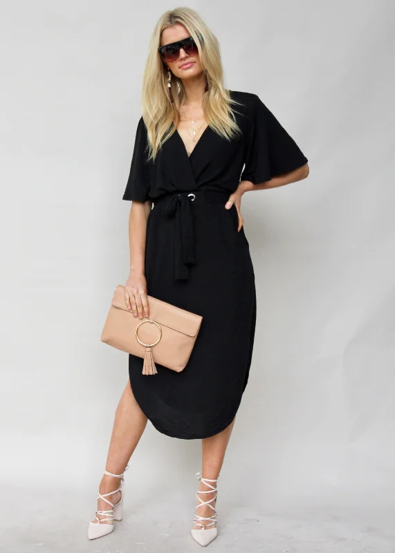 Run & Tell Midi Dress - Black Wedding guest midi dresses