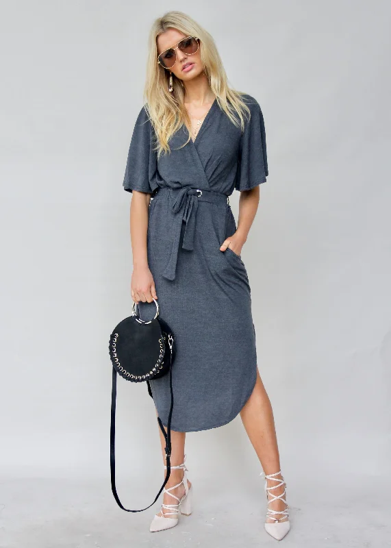 Run & Tell Midi Dress - Charcoal Date night midi dresses