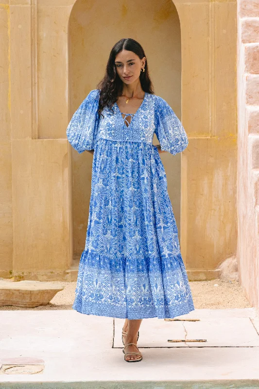 Saphira Blue Boho Midi Dress Off-shoulder midi dresses