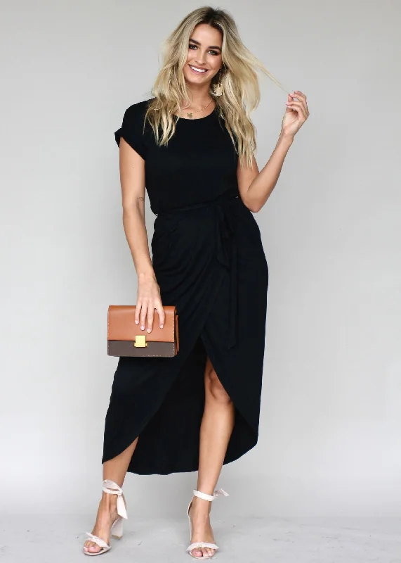 Walk This Way Jersey Midi Dress - Black Vintage midi dresses