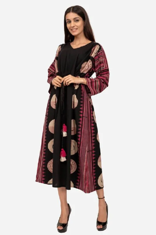 Black & Magenta Printed drop sleeve Dress Plus size floral dresses