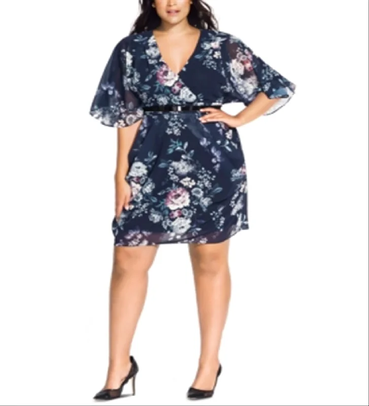 City Chic Women's Mysterious Floral Dress Navy Size X-Small Midi floral dresses