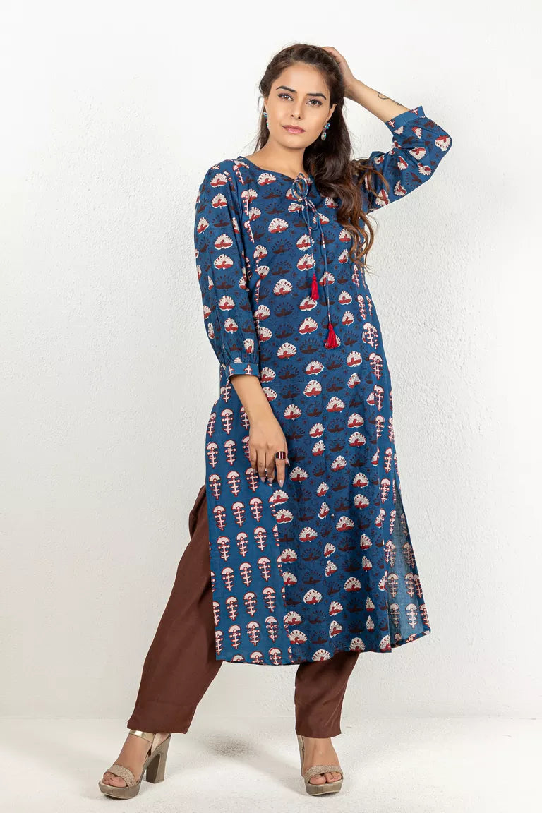 Hand Block Jaota Printed Indigo Dress Best floral dresses for petites