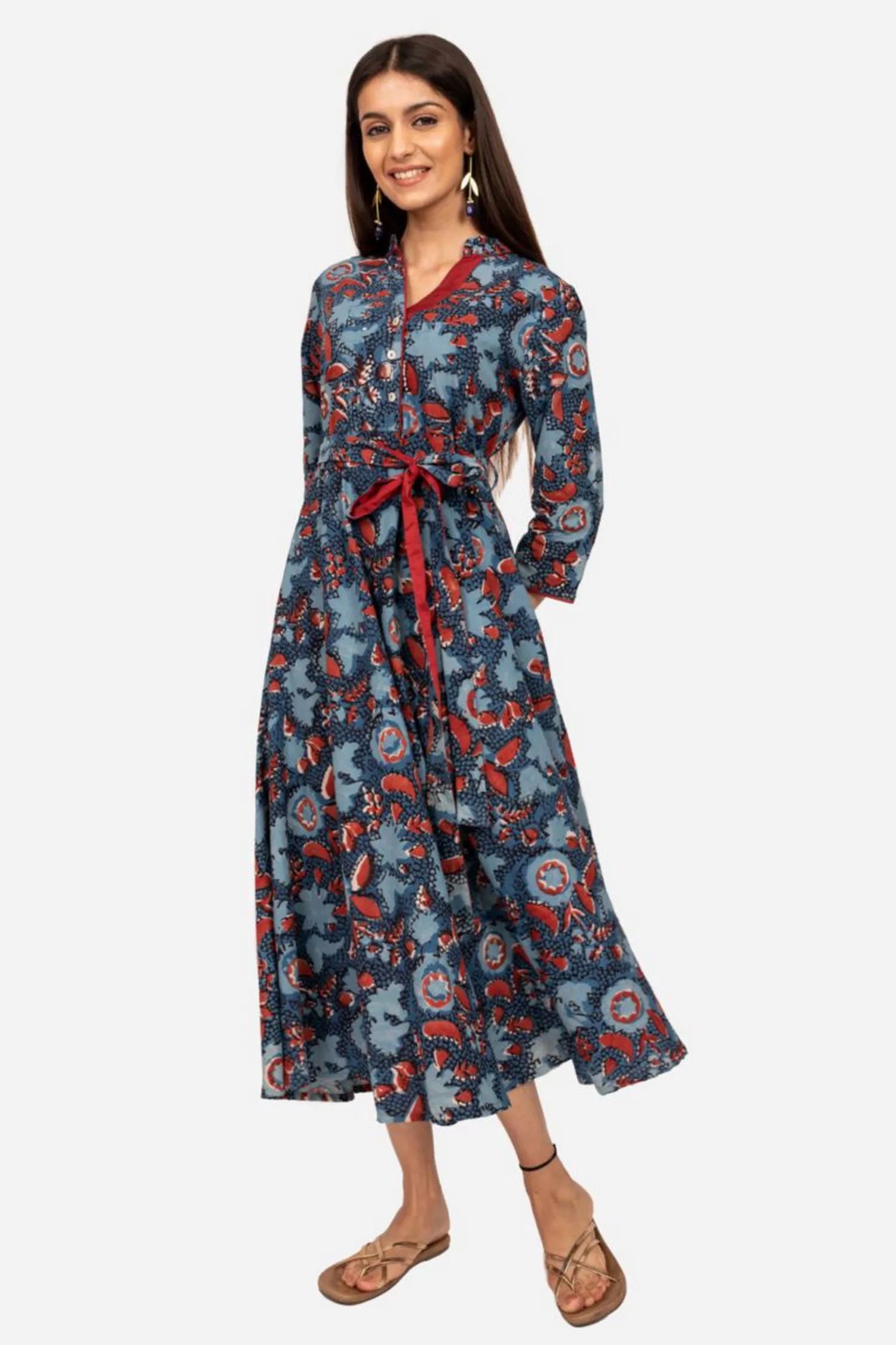 Indigo ajrakh printed dress Floral dresses under $50