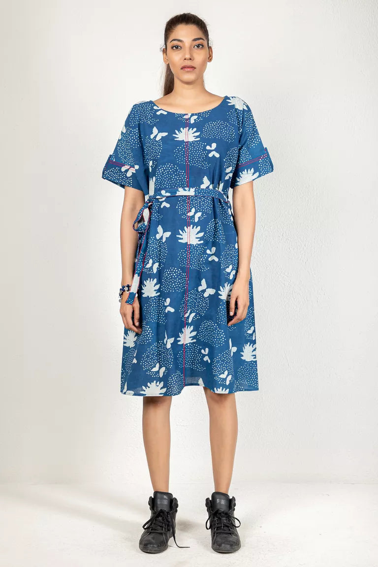 Indigo-Colored Dabu Printed Dress Luxury floral dresses